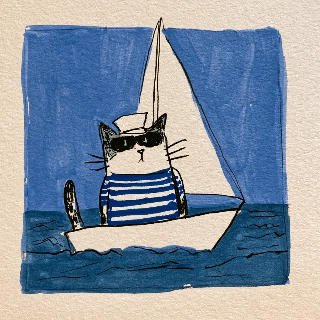 Acrylic Captain Cat Sailboat Midjourney提示词
