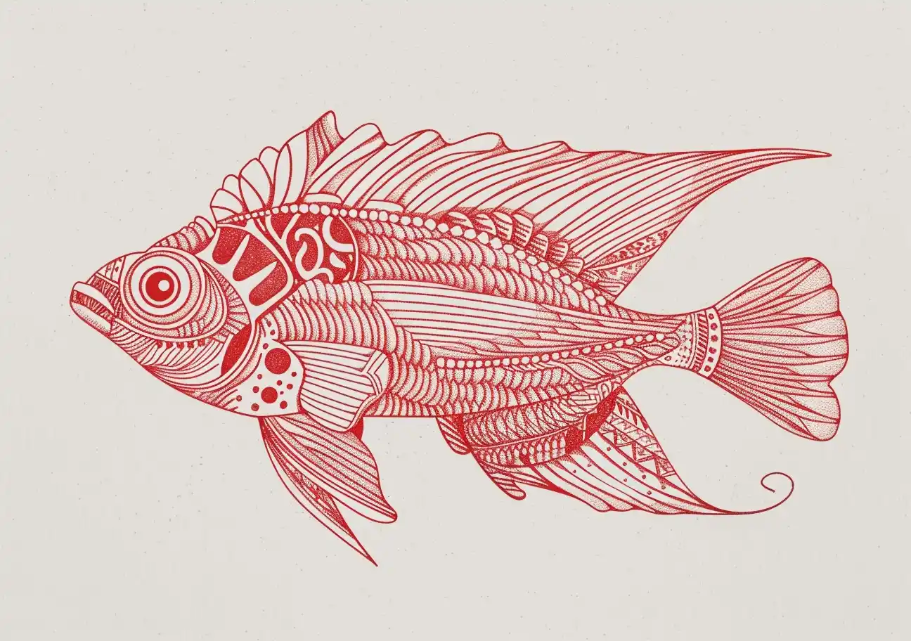 Red Fineline Fish Chaos Midjourney提示词