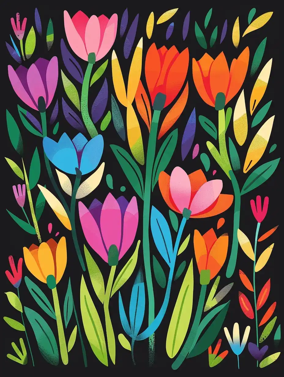 Folk Art Tulips Matisse Cutouts Midjourney提示词