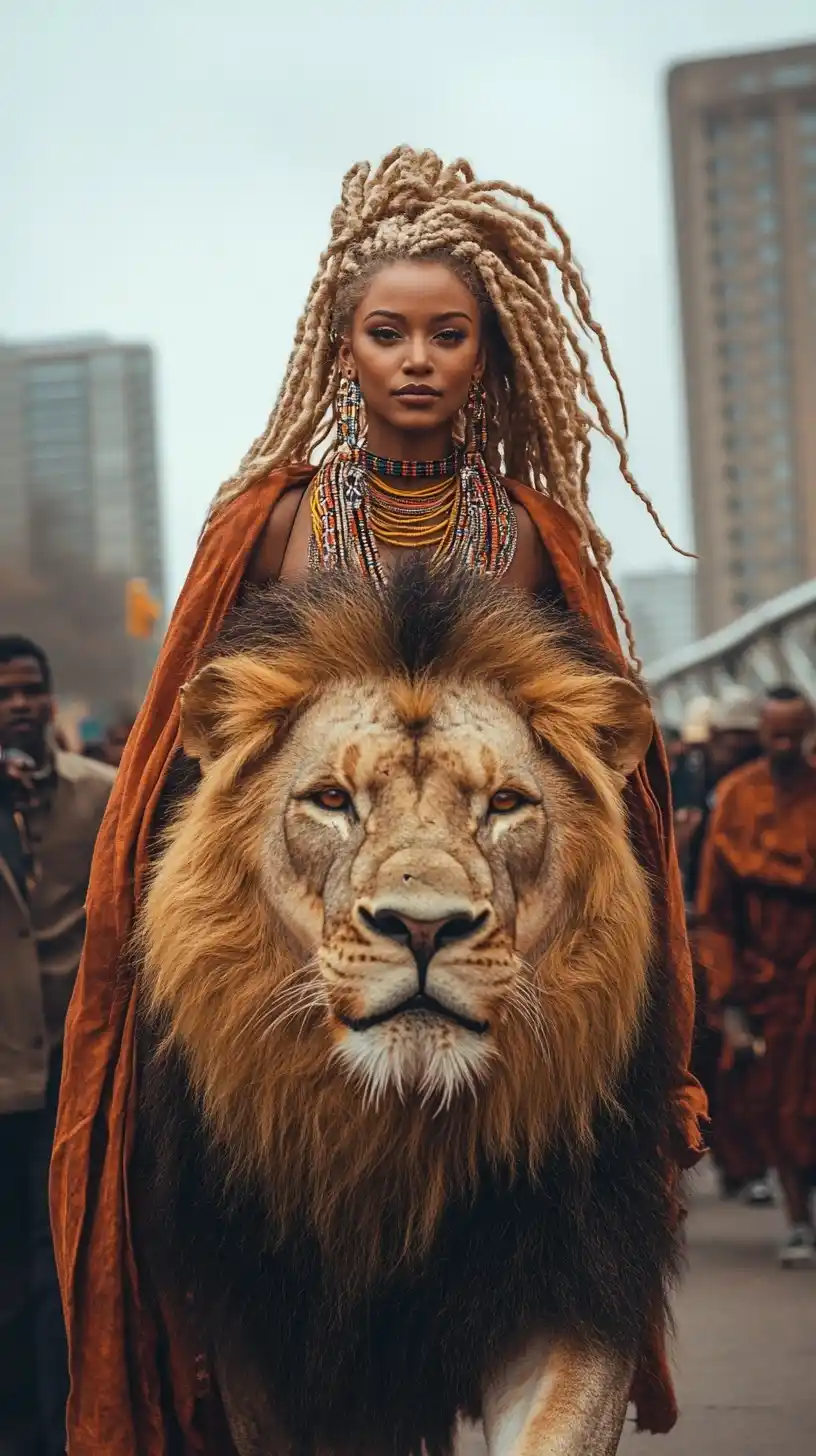 Majestic Woman on Lion Midjourney提示词