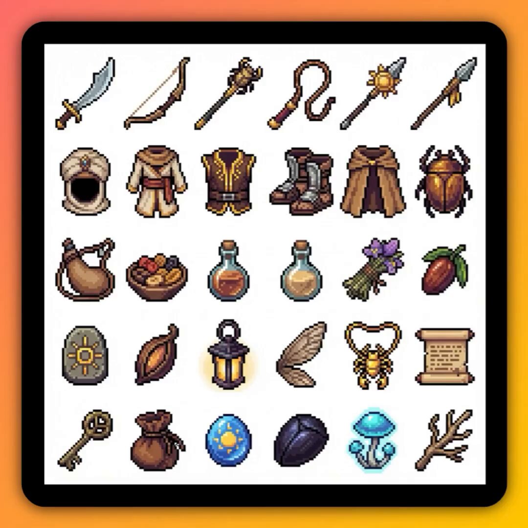 Fantasy Pixel Art Icons: RPG Game Assets Collection Nano Banana提示词