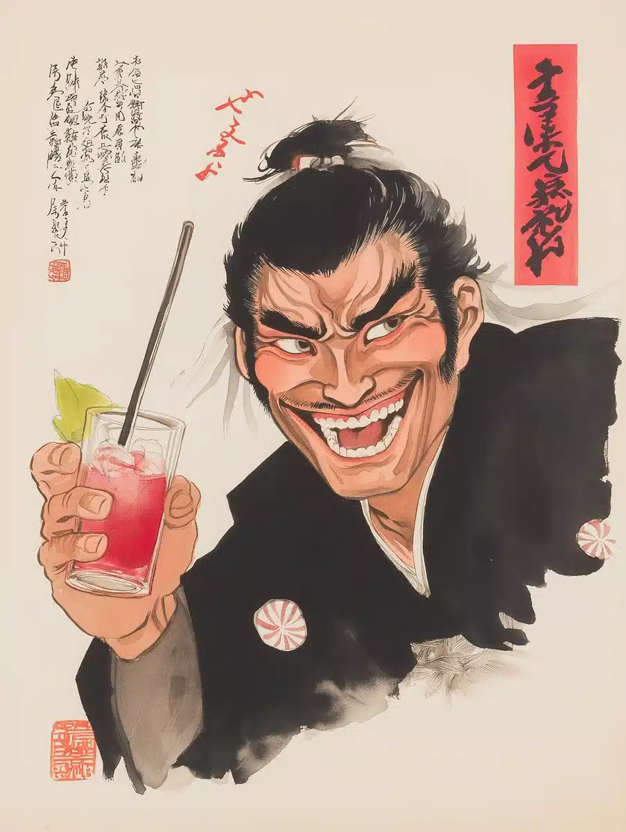 Samurai with Gin in Yamato-e Midjourney提示词