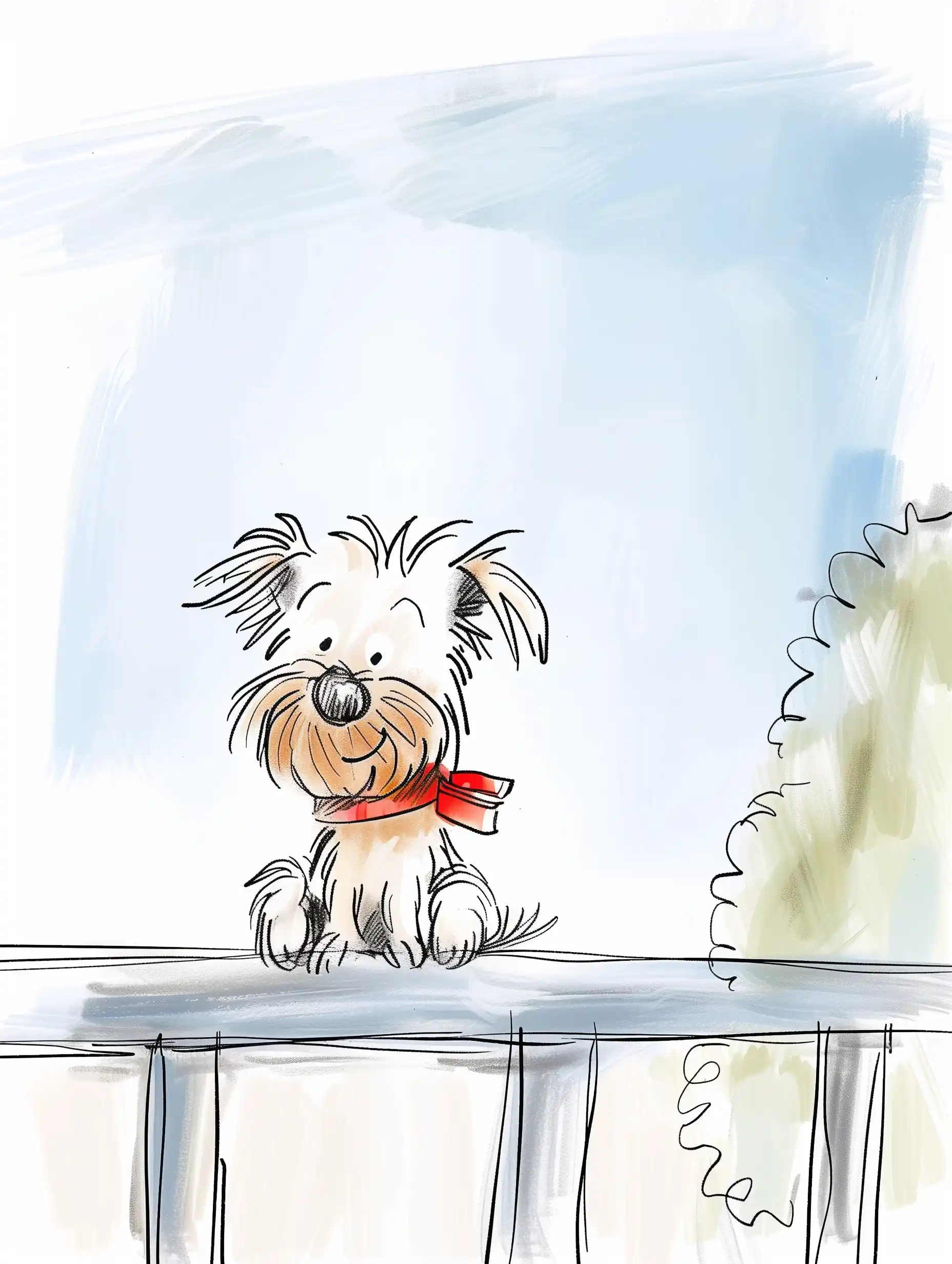 Minimalist Terrier on Balcony Midjourney提示词