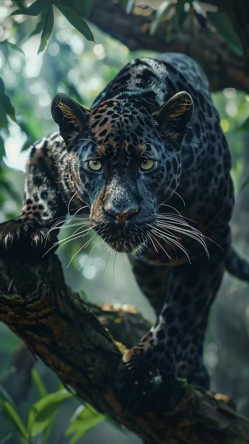 Hyperrealistic Panther Climbing Tree Midjourney提示词