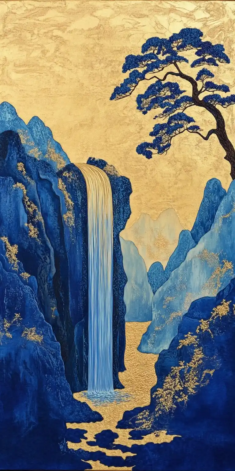 Klein Blue Mountain Embroidery Midjourney提示词