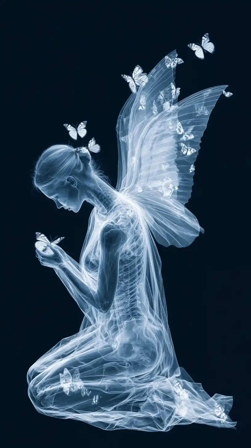 X-Ray Angel with Butterflies Midjourney提示词