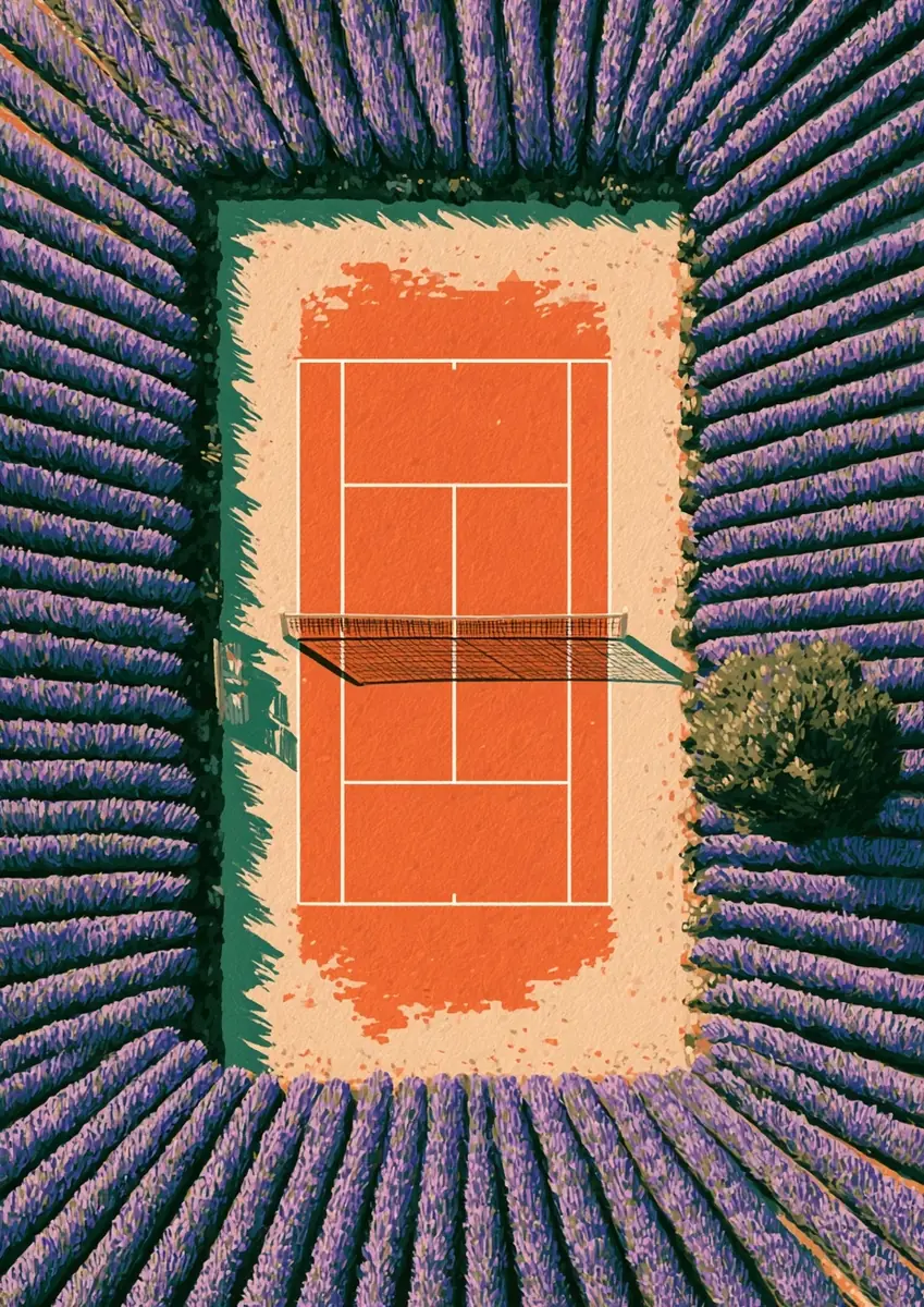 Gouache Lavender Tennis Court Midjourney提示词