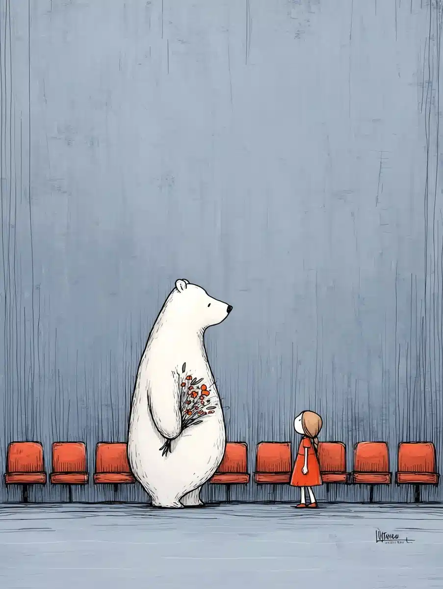 Bear with Flowers Illustration Midjourney提示词
