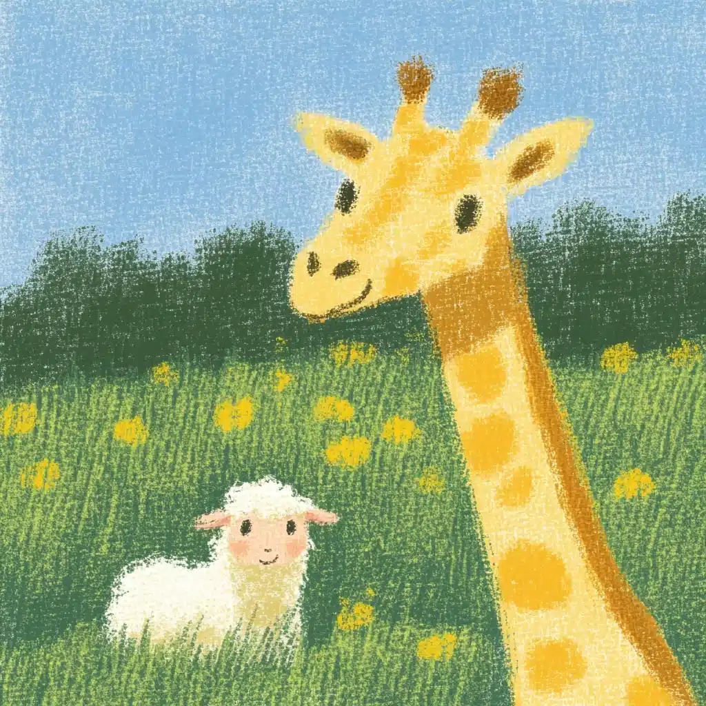 Giraffe and Sheep Encounter Midjourney提示词