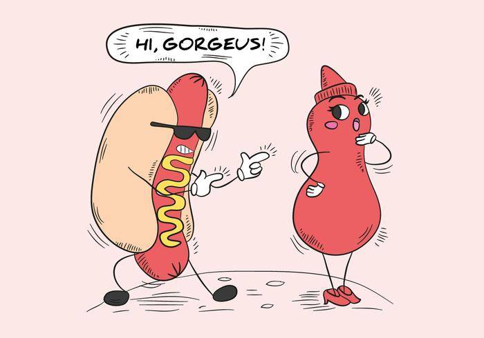 有趣的热狗和酱瓶字符