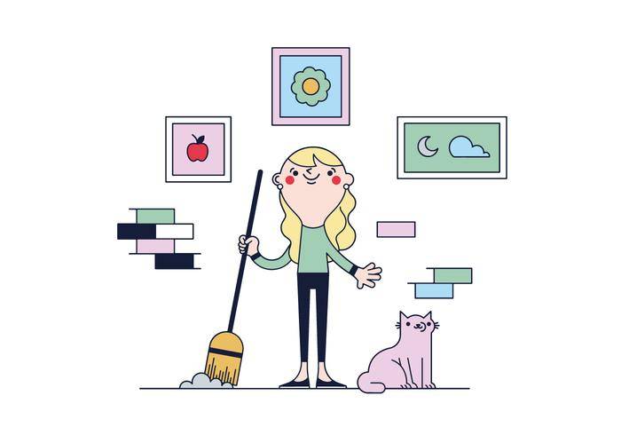 女人清扫的房子矢量