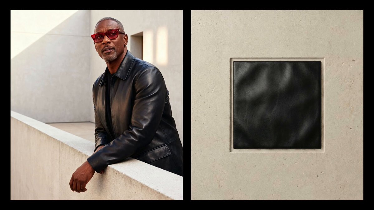 Stylish Man Leather Jacket Red Sunglasses & Material Nano Banana提示词