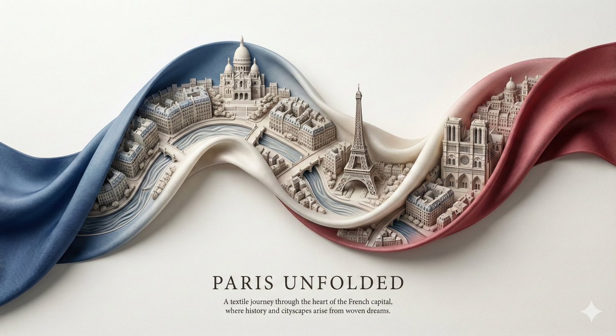 Paris Unfolded: 3D Miniature Cityscape on French Flag Nano Banana提示词