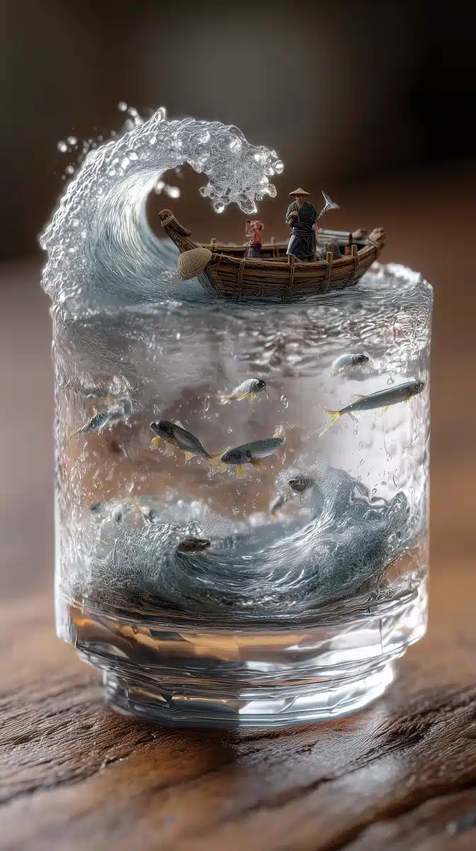 Soju Glass with Ocean Wave Midjourney提示词