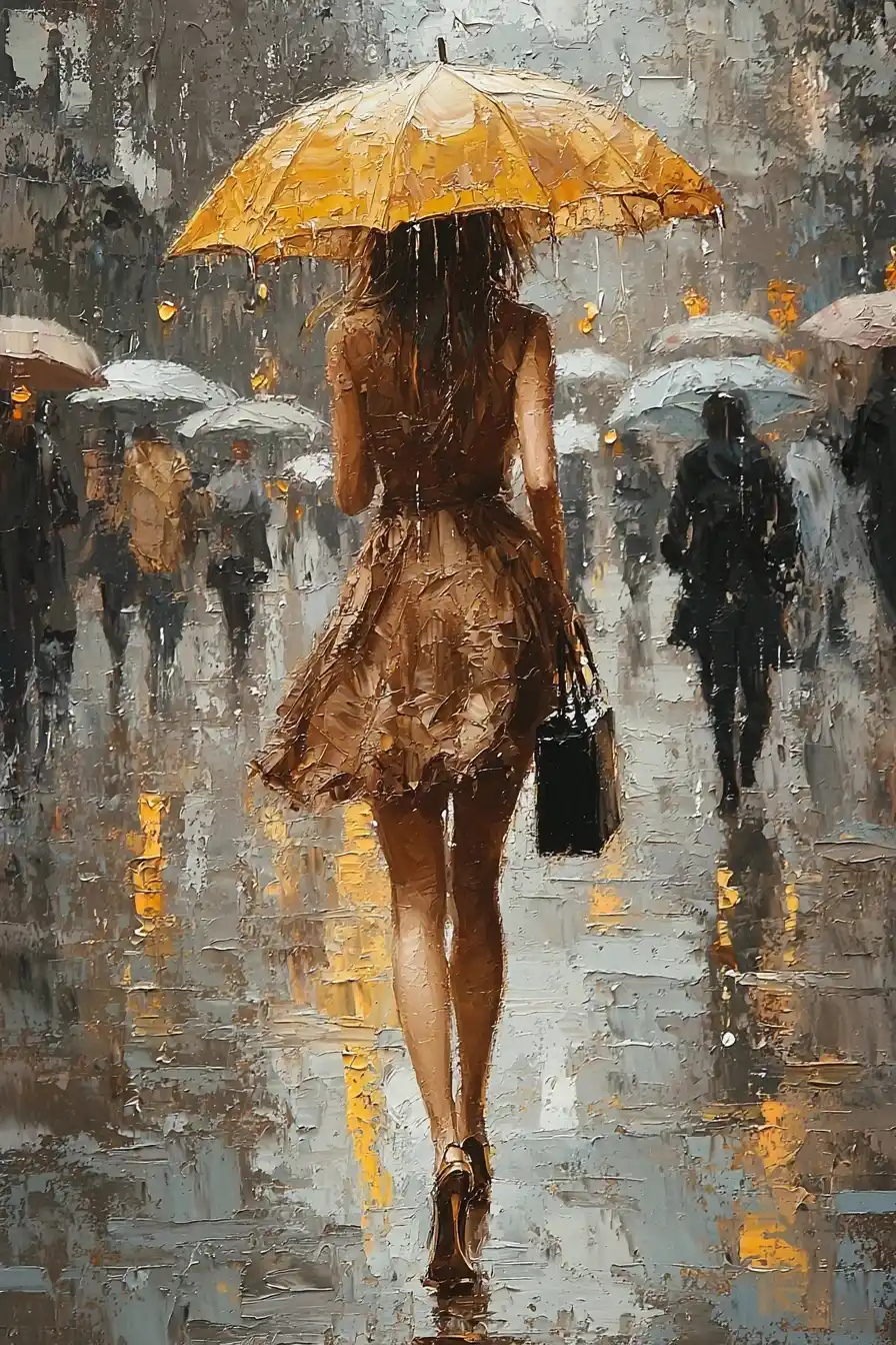 Impressionist Woman with Umbrella Midjourney提示词