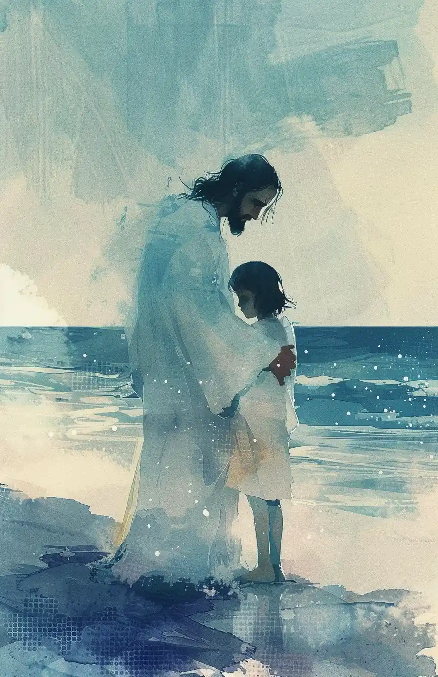 Anime Christ Embracing Child Midjourney提示词