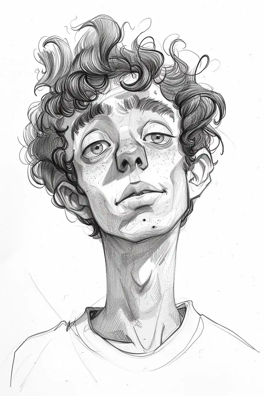 Caricature Teen Portrait Sketch Midjourney提示词
