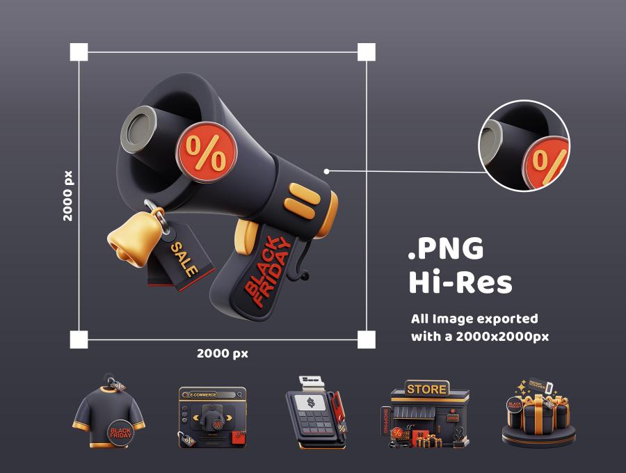 3D Black Friday Icon Set