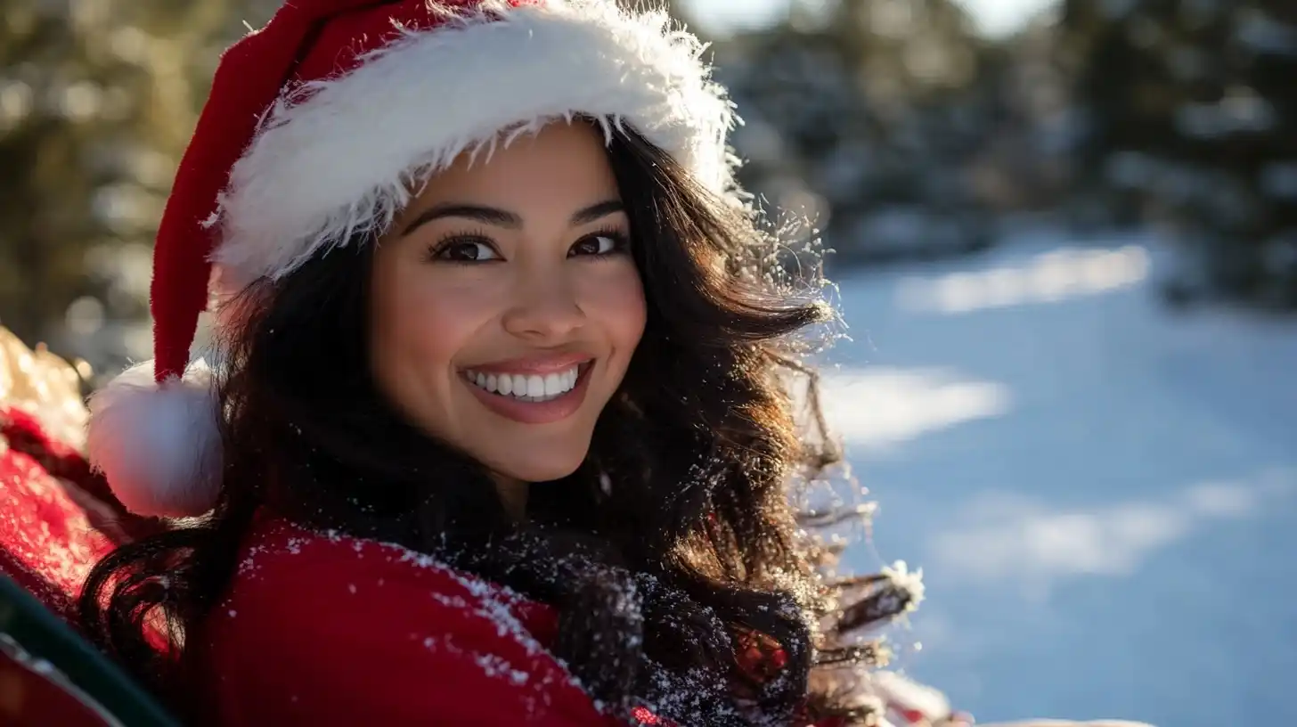 Hispanic Woman in Santa Sleigh Midjourney提示词