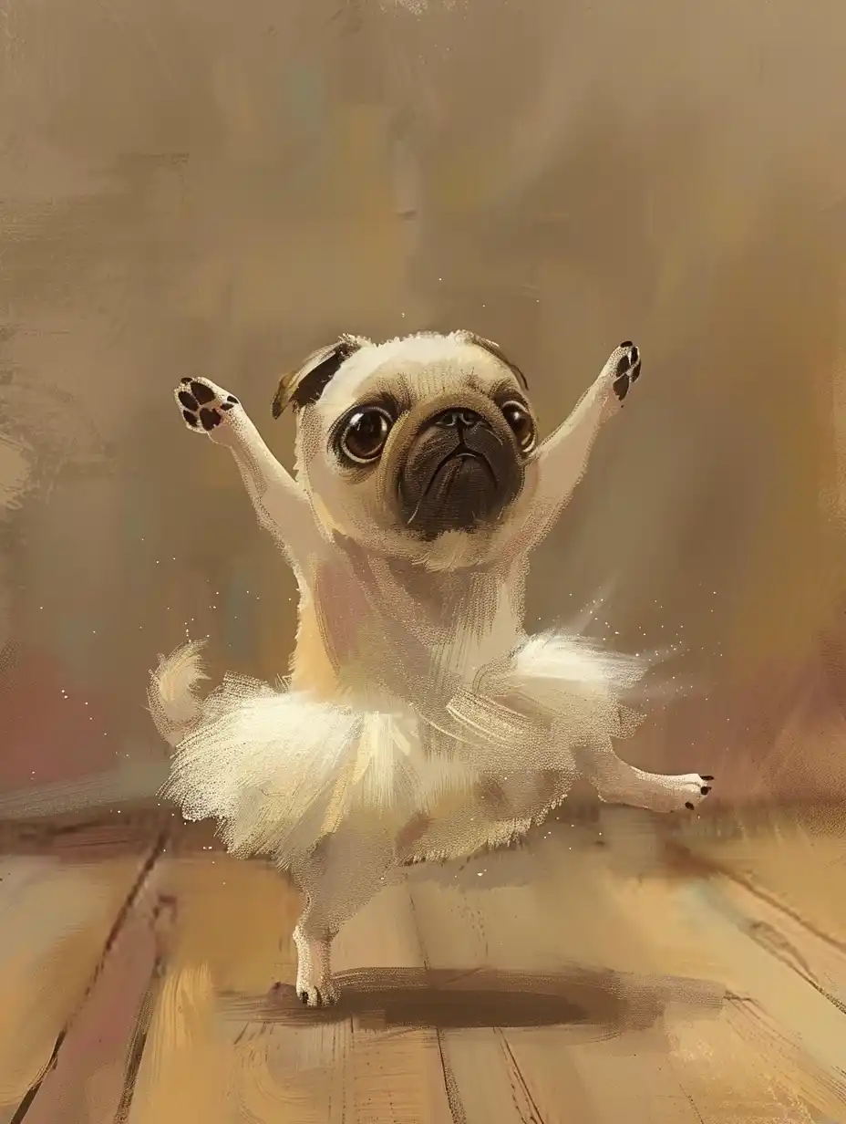 Rough Sketch Pug Ballet Midjourney提示词