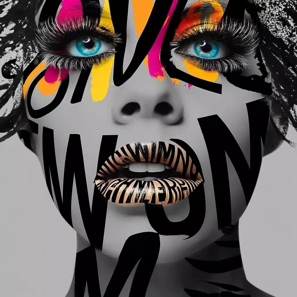 Typographic Womans Face Midjourney提示词