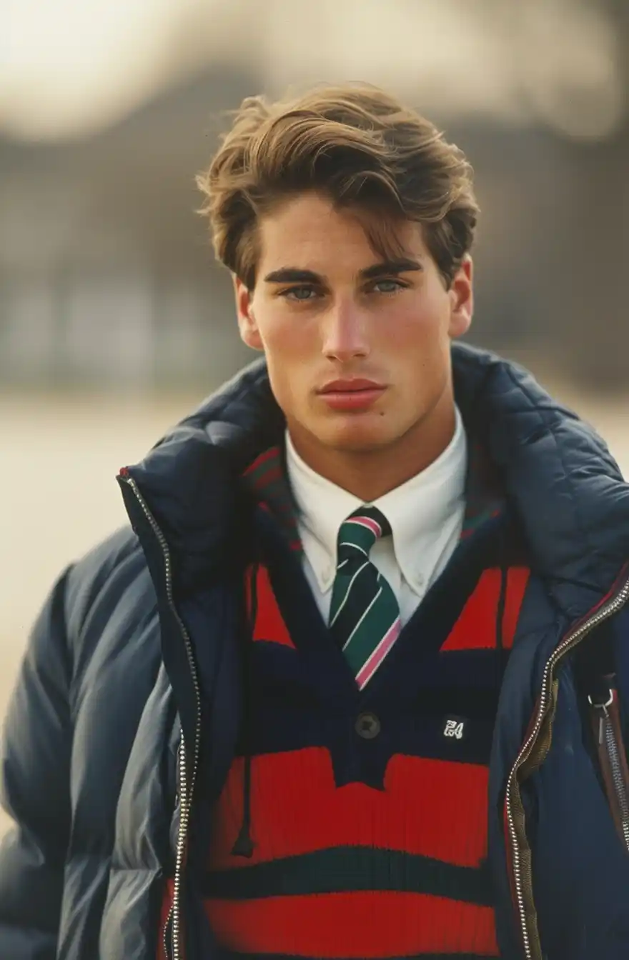 Preppy Men Portrait Outdoors Midjourney提示词