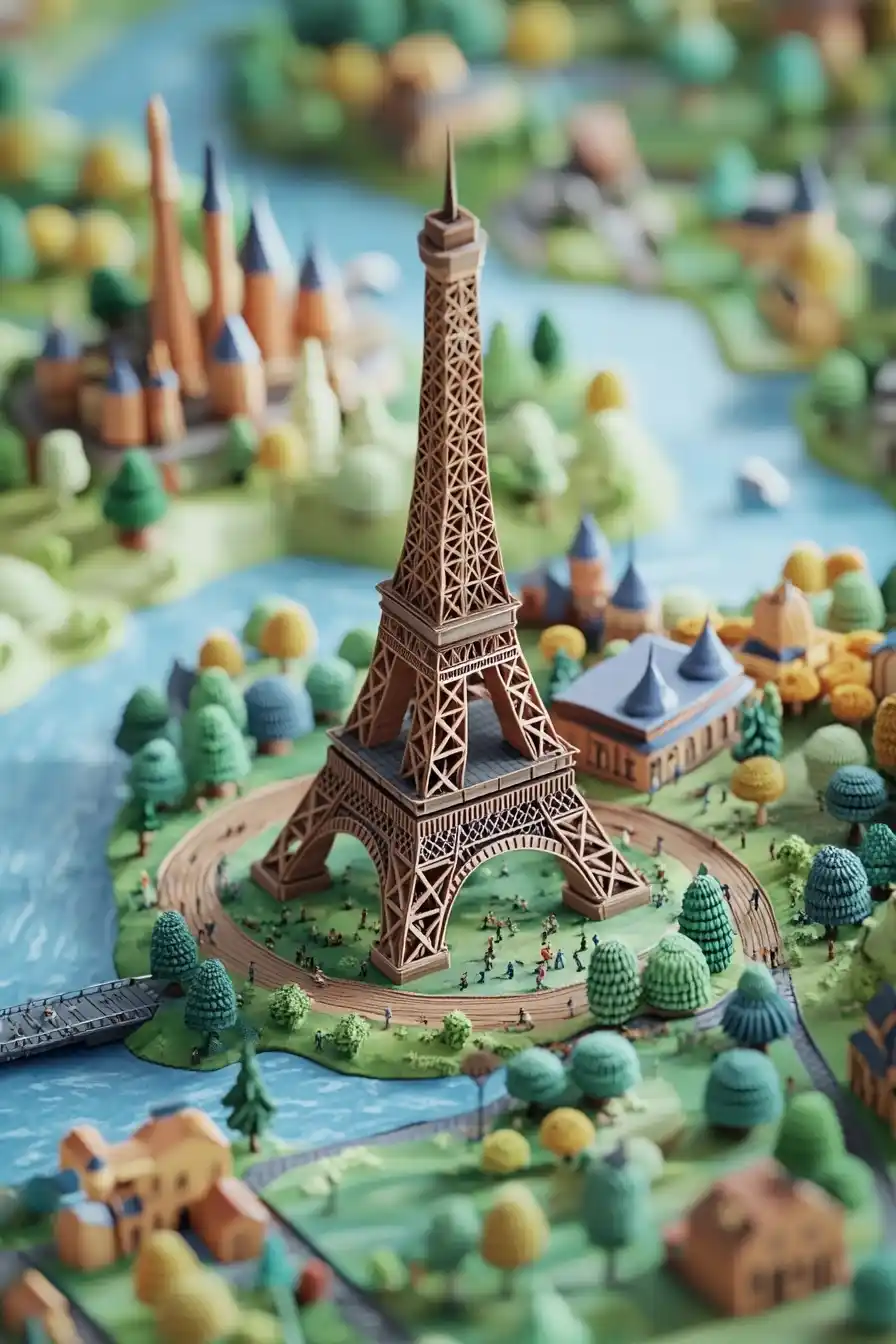 Isometric Clay Eiffel Tower Midjourney提示词