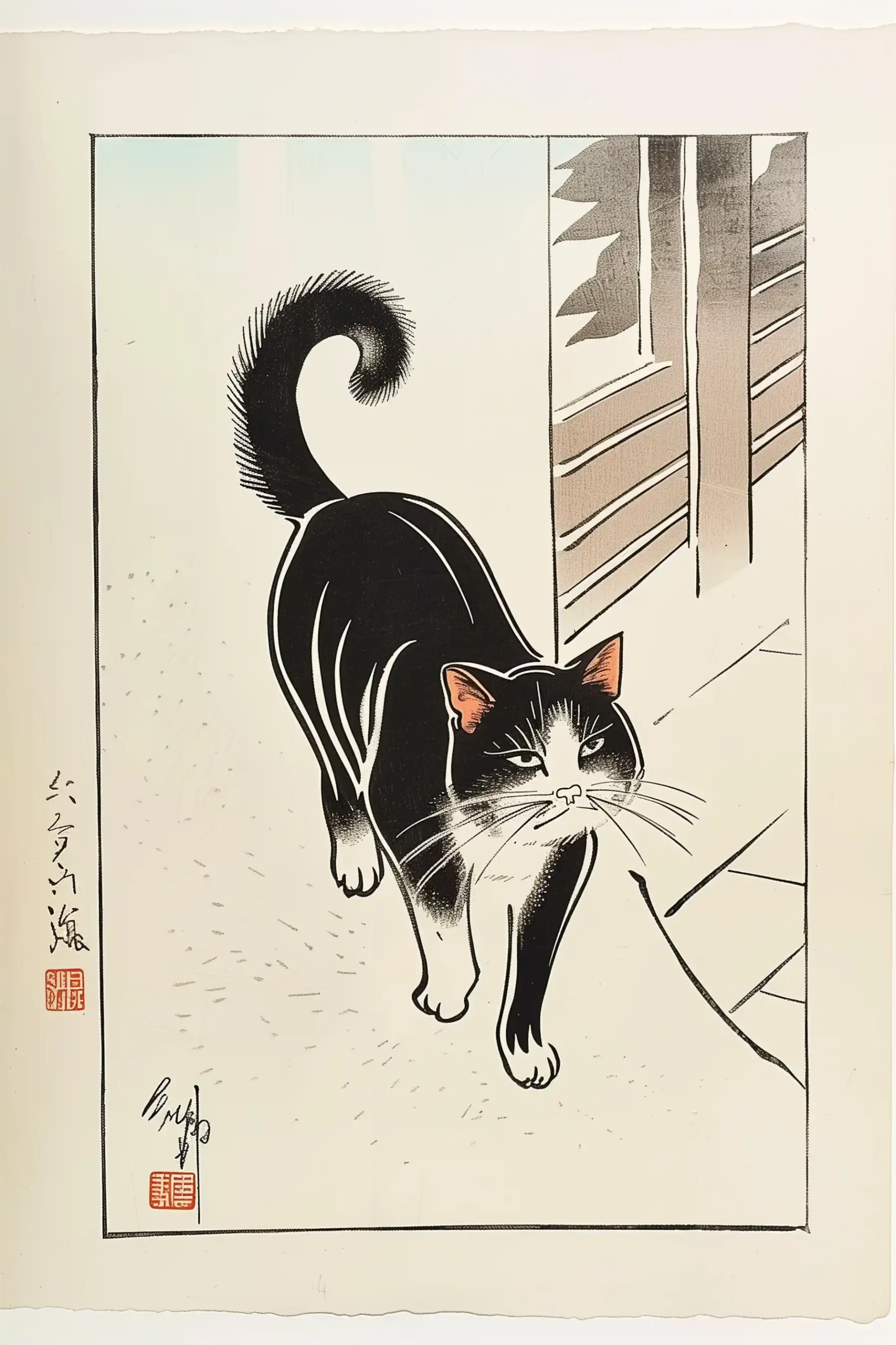 Linocut Cat Path Midjourney 提示词生成效果