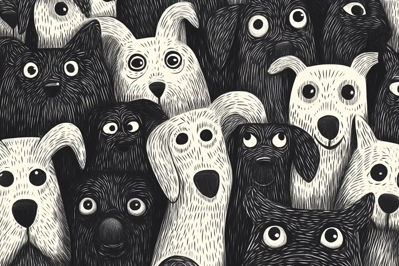 Doodle Dogs Line Pattern Midjourney提示词