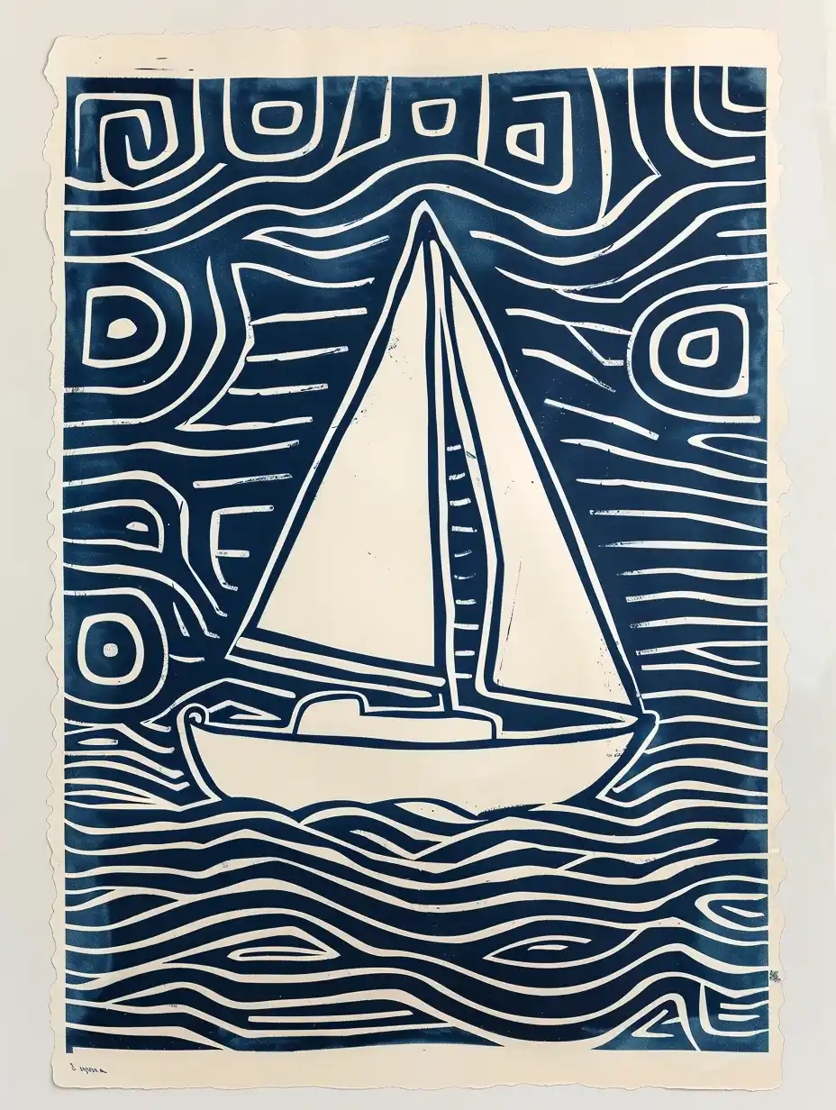 Sailboat in Haring Style Midjourney提示词