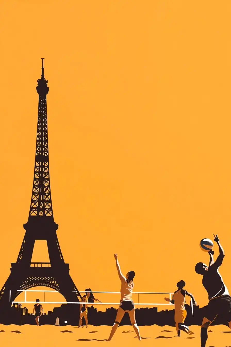 Vector Beach Volleyball Paris Midjourney提示词