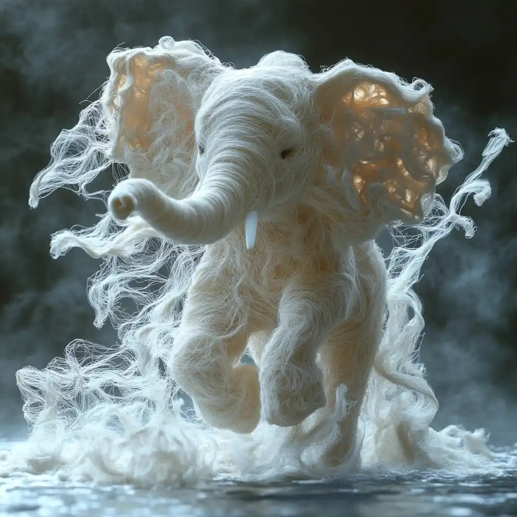 Wool Elephant Sculpture Display Midjourney提示词